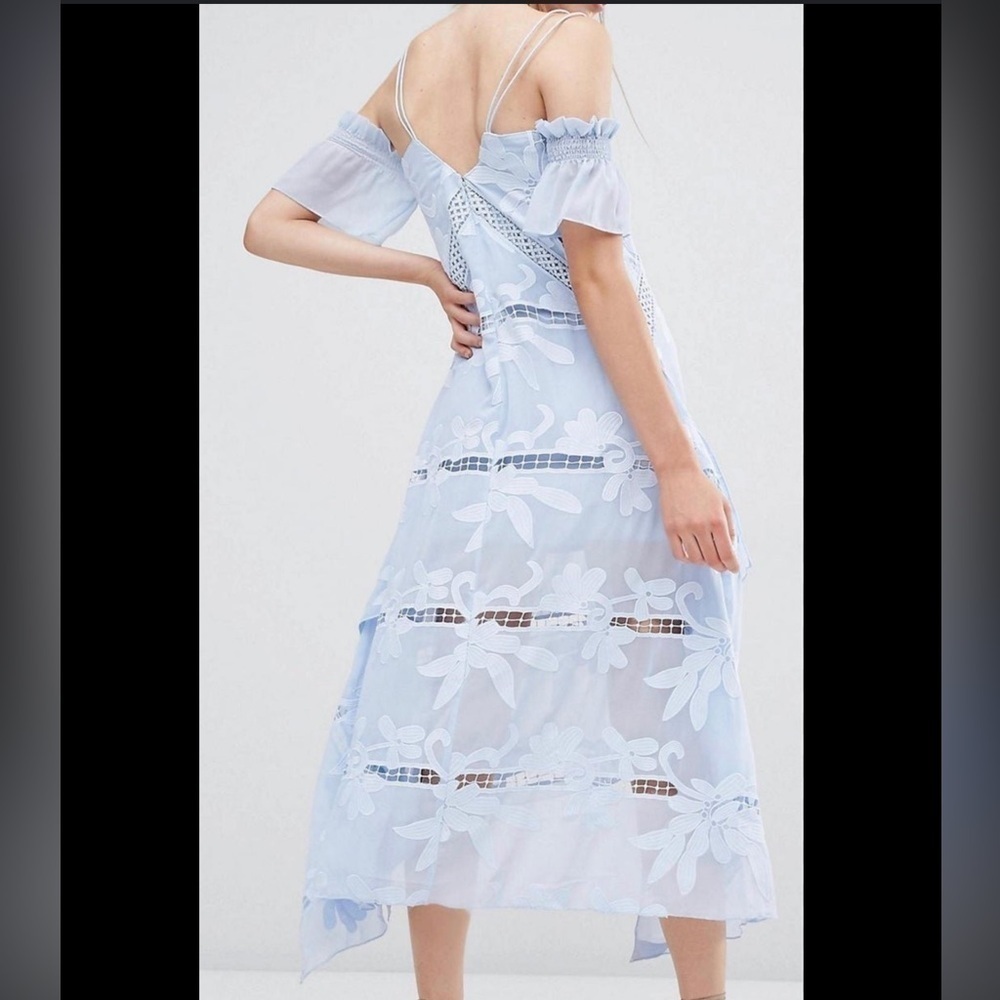 SELF-PORTRAIT Blue Floral Embroidered Midi Dress - Picture 4 of 16